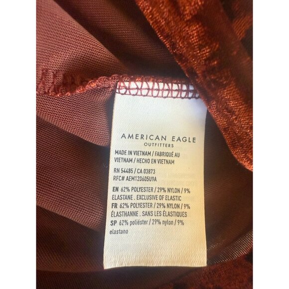 American Eagle Velvet Y2K Babydoll Top Size L Smocked Ruffle Boho Peasant Earthy - Picture 6 of 8